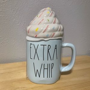 NWT Rae Dunn pale blue EXTRA WHIP mug w sprinkles on topper